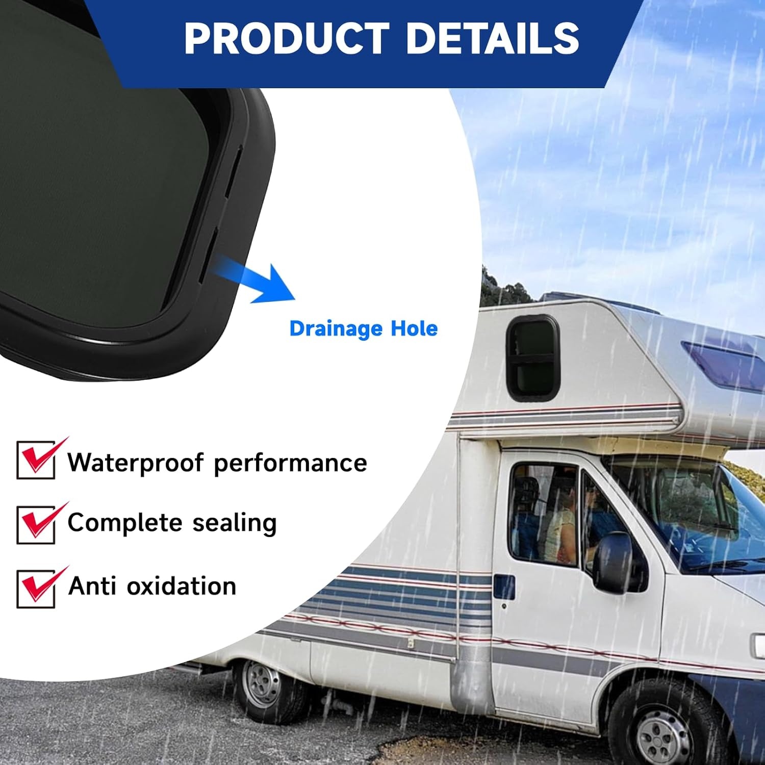 Camperraam, zwart, zijraam, 590 x 390 mm, caravanraam met scherm, getint gehard glas voor camper, aanhanger, camperraam
