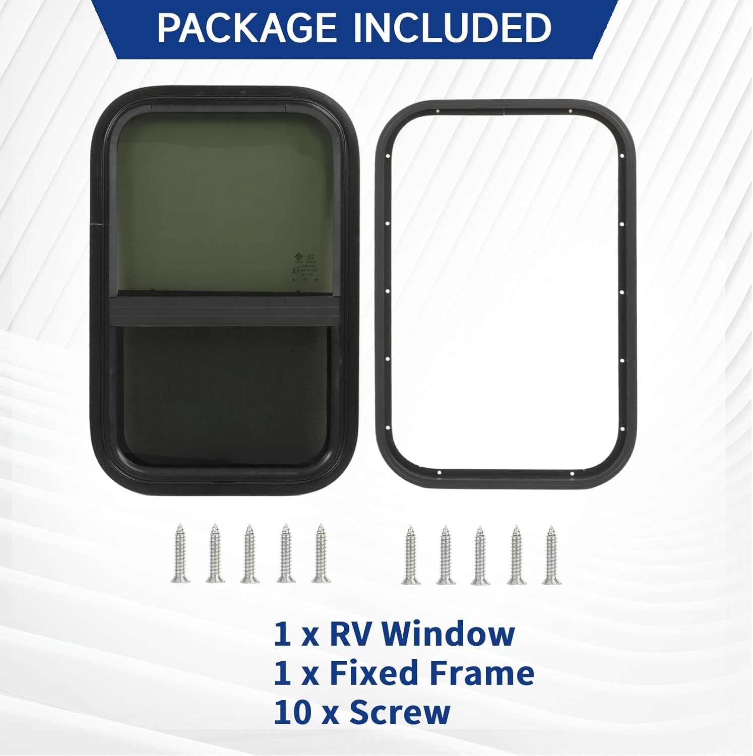 Camperraam, zwart, zijraam, 590 x 390 mm, caravanraam met scherm, getint gehard glas voor camper, aanhanger, camperraam