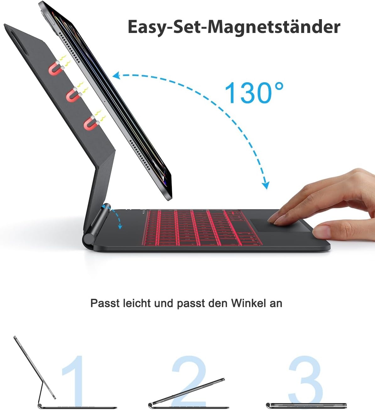 TECURS Toetsenbordhoes voor iPad Pro 13 inch 2024 (M4), Magic Keyboard voor iPad Pro 13 met trackpad, magnetisch zwevend design, licht, draagbaar, draadloos toetsenbord, QWERTZ, zwart