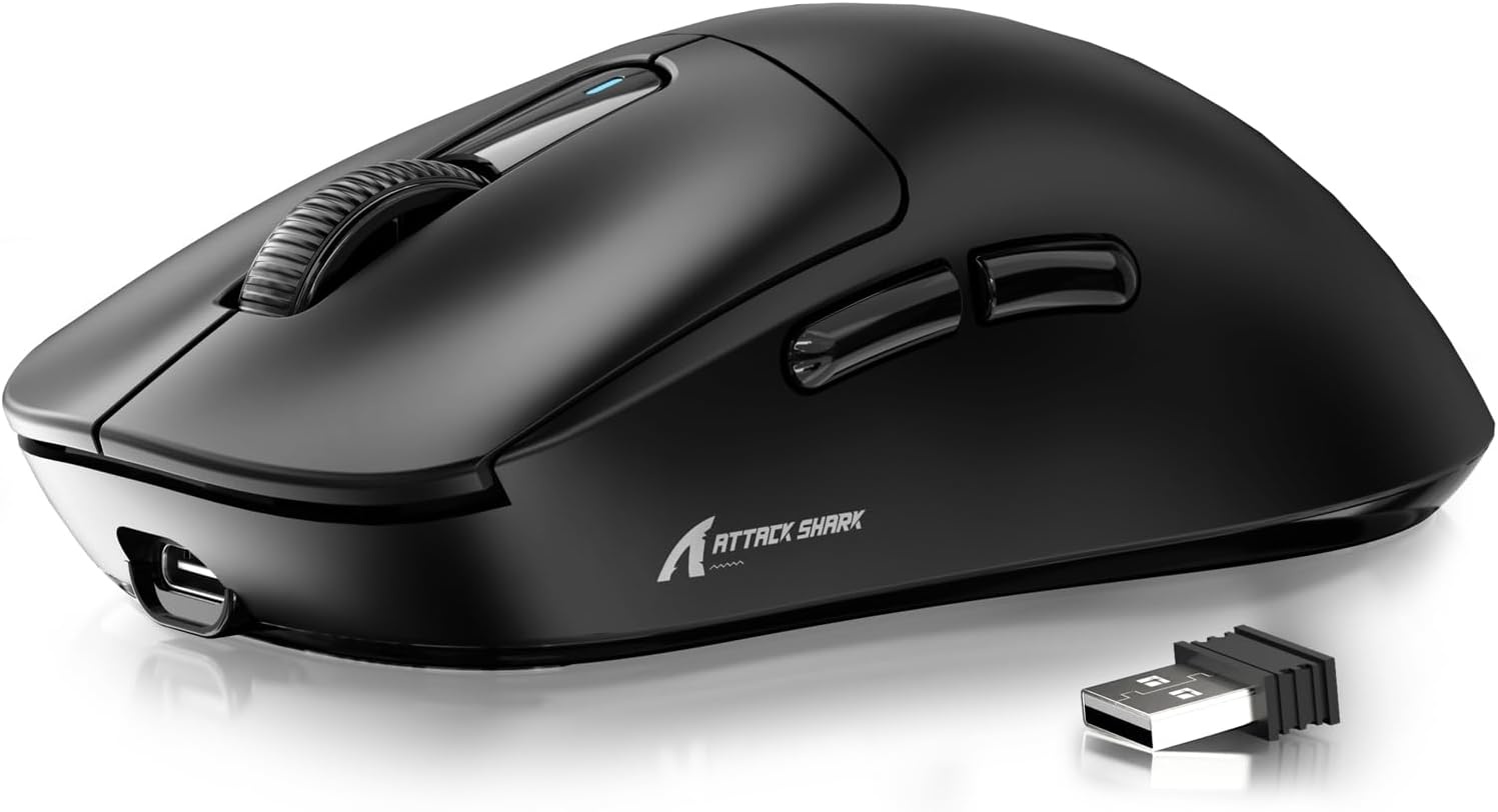 ATTACK SHARK X3 49g SUPERLIGHT-muis, PixArt PAW3395-gamingsensor, BT/2.4G draadloze/bedrade gamingmuis, 26000 DPI, 200 uur batterij, kantoormuizen voor Win11/Xbox/PS/Mac (zwart)