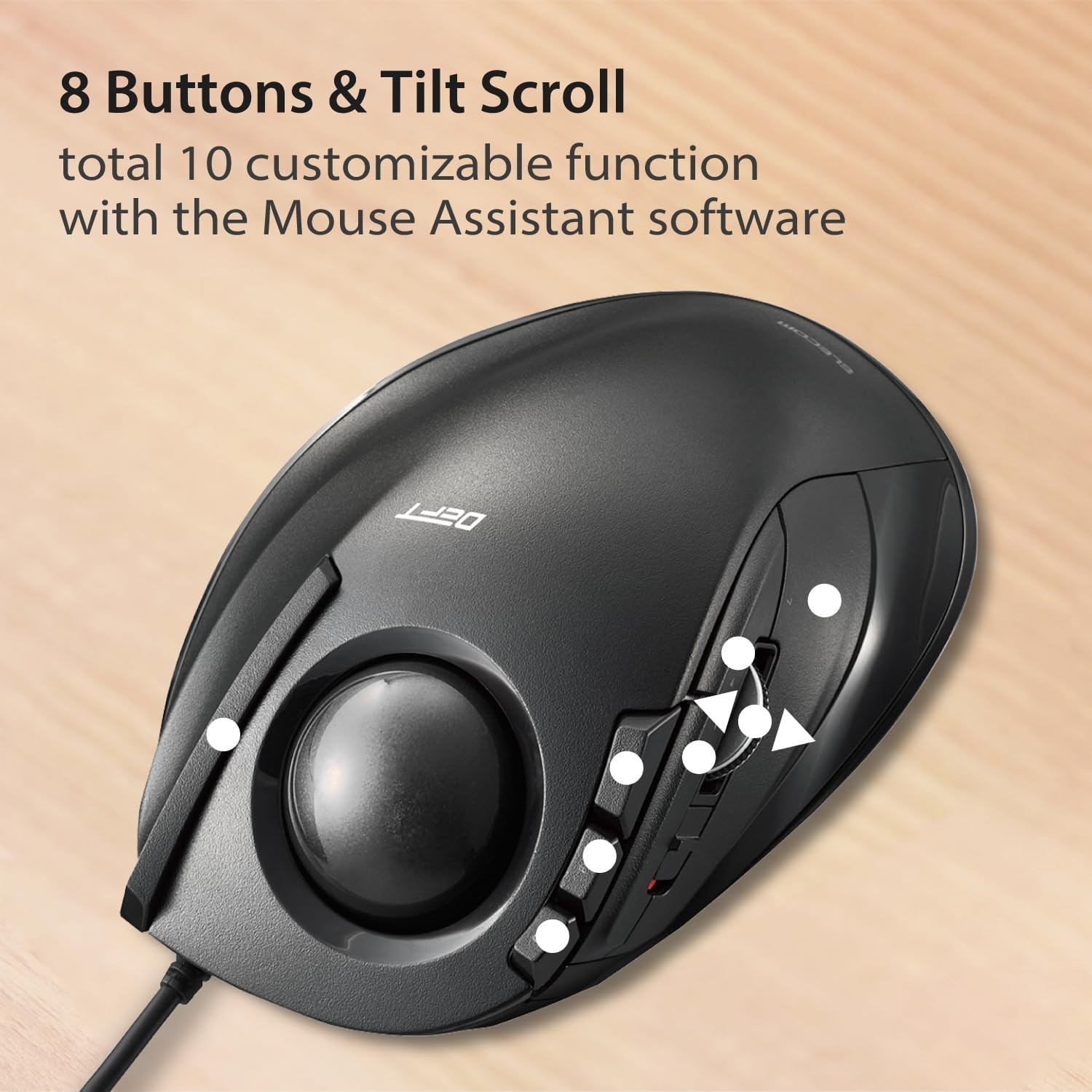 Elecom M-DT2URBK Trackball Muis Zwart voor PC/Mac met 4-weg Scrollwiel