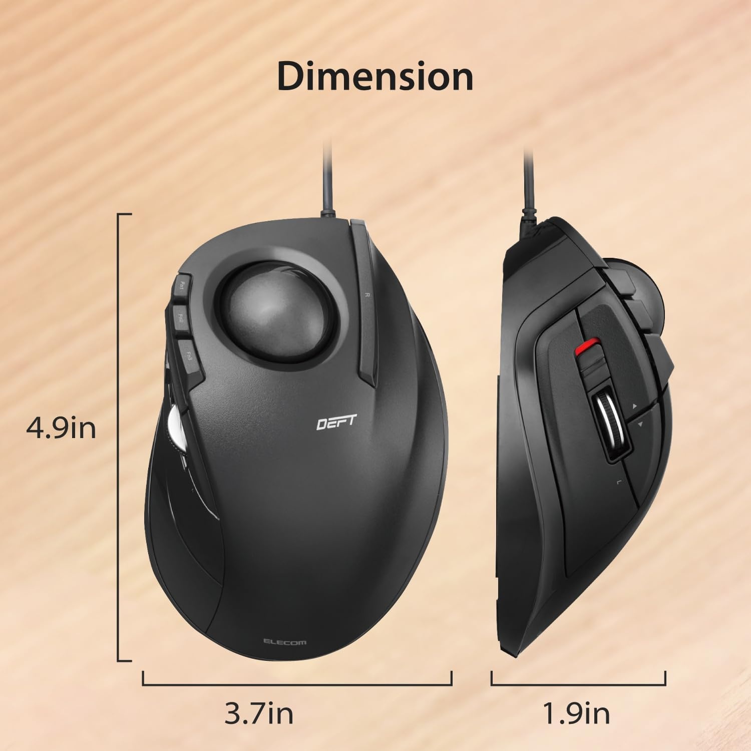 Elecom M-DT2URBK Trackball Muis Zwart voor PC/Mac met 4-weg Scrollwiel