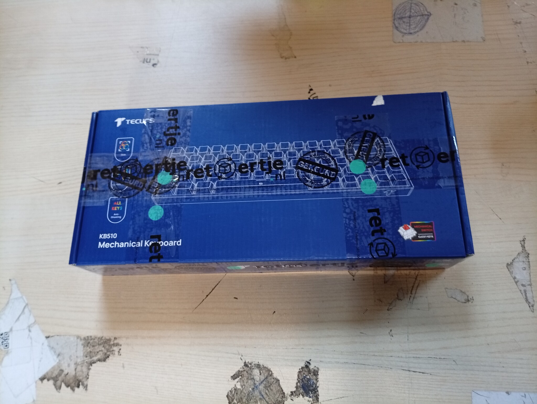 TECURS Mechanisch Gaming Toetsenbord Azerty 65% TKL Wireless RGB Bluetooth/2.4G/Type-C 68 toetsen Rode switches Wit