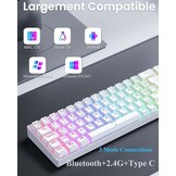 TECURS Mechanisch Gaming Toetsenbord Azerty 65% TKL Wireless RGB Bluetooth/2.4G/Type-C 68 toetsen Rode switches Wit