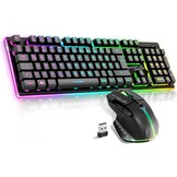 SPIRIT OF GAMER Set draadloos gaming-toetsenbord, zwart, oplaadbaar, RGB, QWERTZ met achtergrondverlichting, semi-mechanisch gamingtoetsenbord, aluminium structuur, draadloze muis 4800 DPI | PS4/PS5,