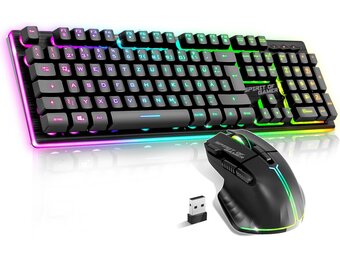 SPIRIT OF GAMER Set draadloos gaming-toetsenbord, zwart, oplaadbaar, RGB, QWERTZ met achtergrondverlichting, semi-mechanisch gamingtoetsenbord, aluminium structuur, draadloze muis 4800 DPI | PS4/PS5,