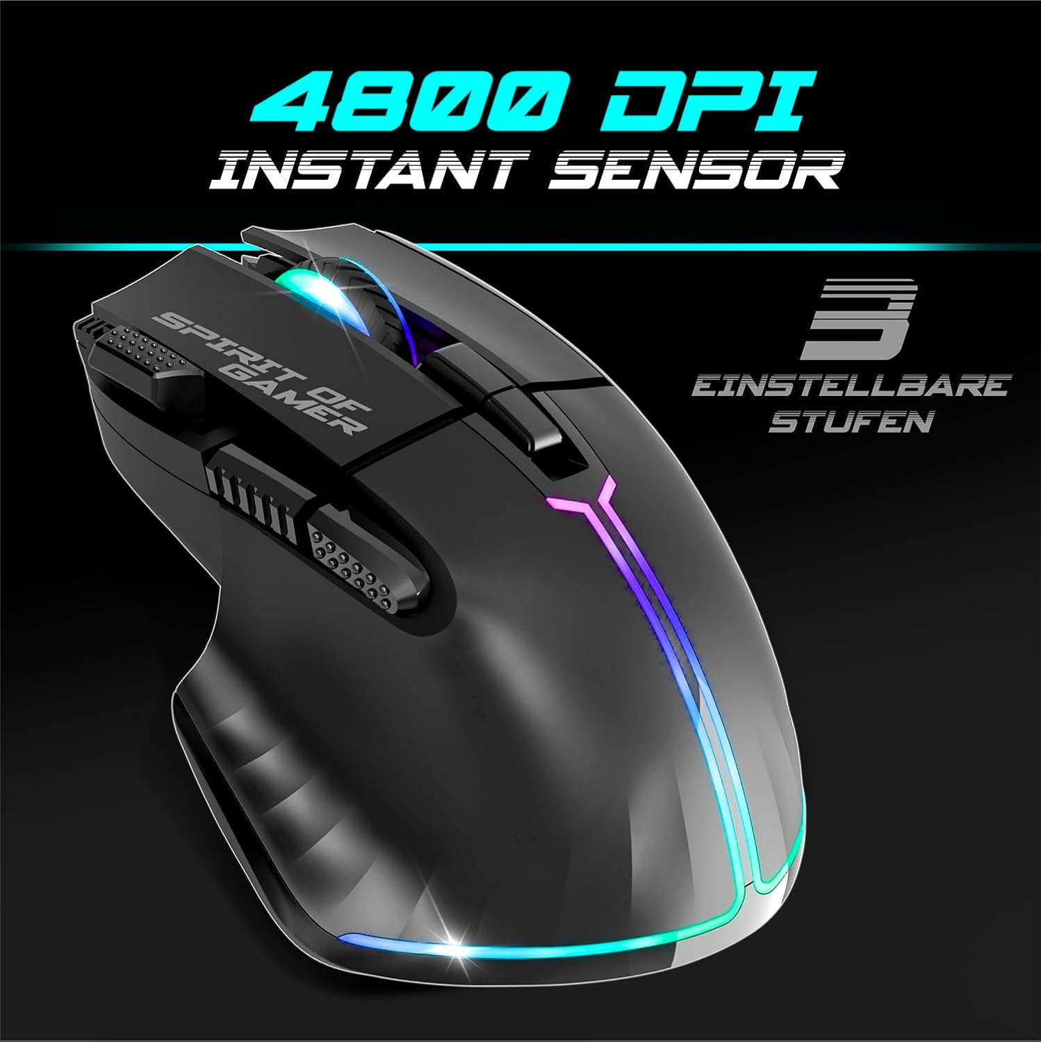 SPIRIT OF GAMER Set draadloos gaming-toetsenbord, zwart, oplaadbaar, RGB, QWERTZ met achtergrondverlichting, semi-mechanisch gamingtoetsenbord, aluminium structuur, draadloze muis 4800 DPI | PS4/PS5,