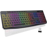 TECURS Draadloos gaming-toetsenbord, stil verlicht ergonomisch en waterdicht, 2,4 GHz led-toetsenbord voor Windows/Mac/PS4/Xbox met multimedia-toetsen, zwart