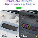 TECURS Draadloos gaming-toetsenbord, stil verlicht ergonomisch en waterdicht, 2,4 GHz led-toetsenbord voor Windows/Mac/PS4/Xbox met multimedia-toetsen, zwart