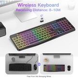 TECURS Draadloos gaming-toetsenbord, stil verlicht ergonomisch en waterdicht, 2,4 GHz led-toetsenbord voor Windows/Mac/PS4/Xbox met multimedia-toetsen, zwart