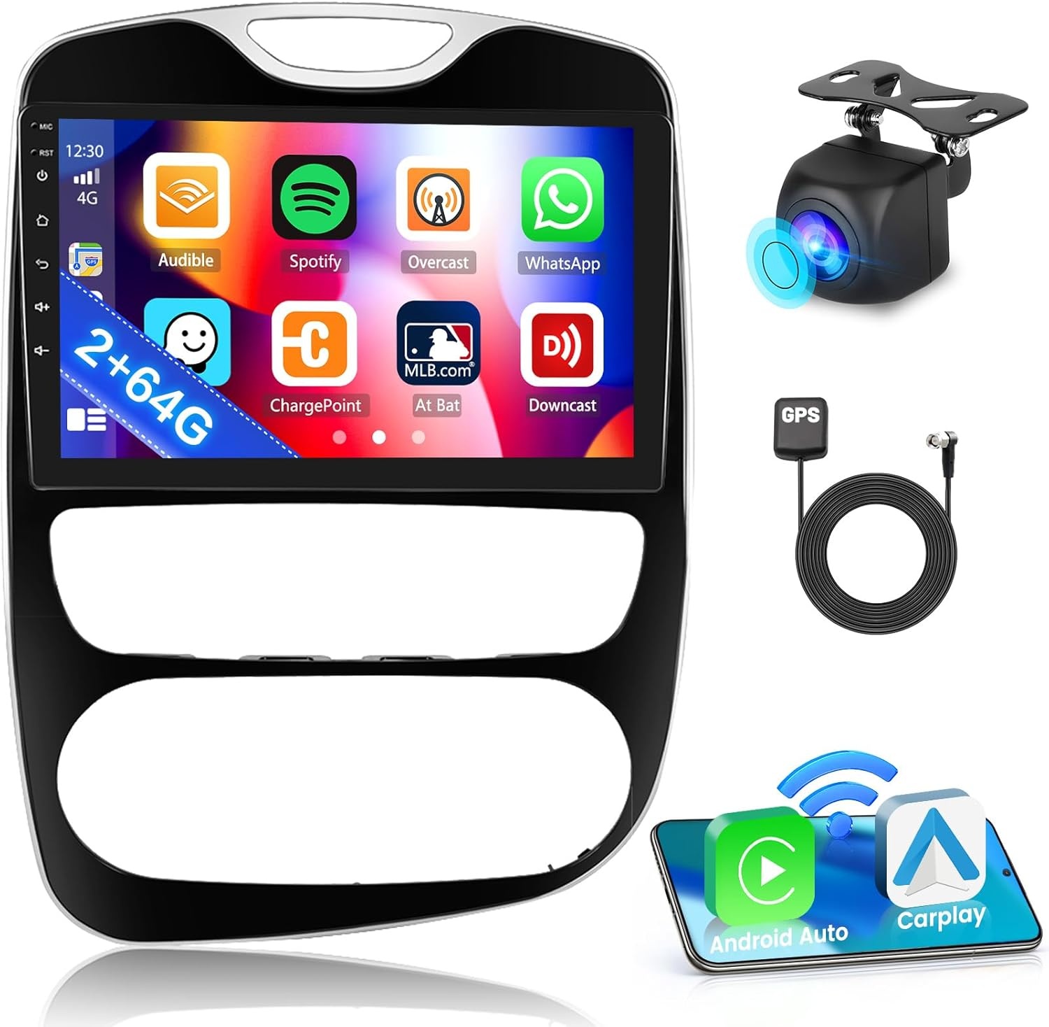 Inefala 2G+64G Autoradio Android voor Renault Clio 2013-2018 Wireless Carplay Android Auto met 10" Scherm met GPS WiFi BT USB SWC Achteruitrijcamera
