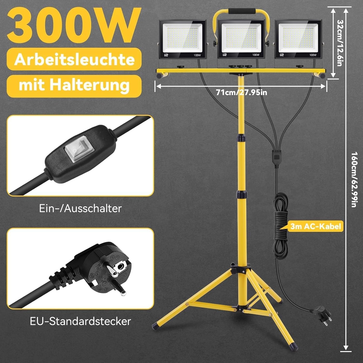 300W LED Bouwplaatsspot met Statief | 24.000lm | 6500K Wit Licht | 29% Korting