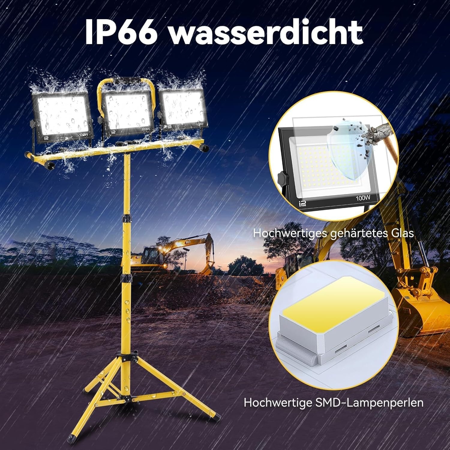 300W LED Bouwplaatsspot met Statief | 24.000lm | 6500K Wit Licht | 29% Korting