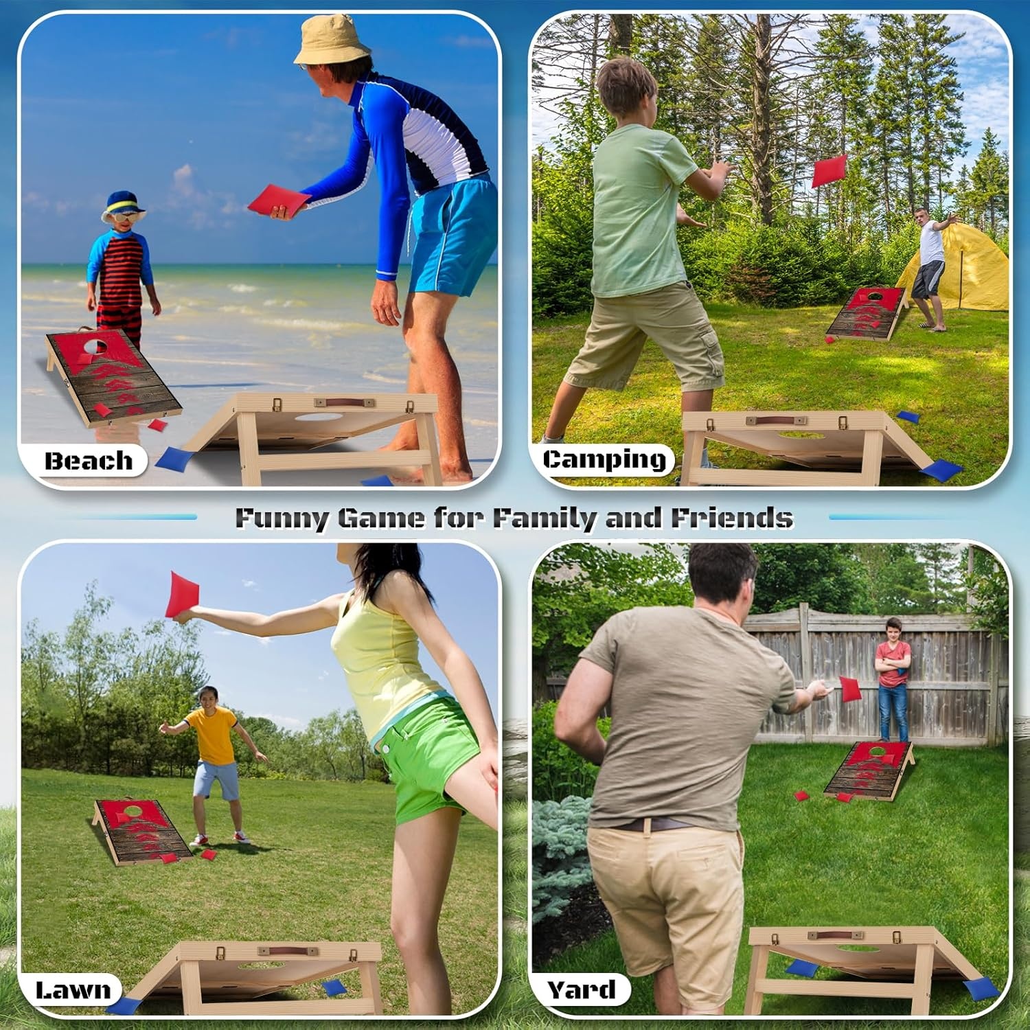 2x Cornhole Spel Set 60 x 30 cm Multikleur - Outdoor Toss Game met 8 Bean Bags en Draagtas