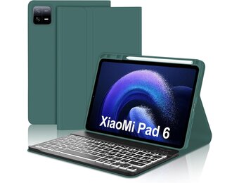 JADEMALL Toetsenbordhoes met AZERTY Bluetooth toetsenbord voor Xiaomi Pad 6/6 Pro 11 Inch 2023 - Donkergroen