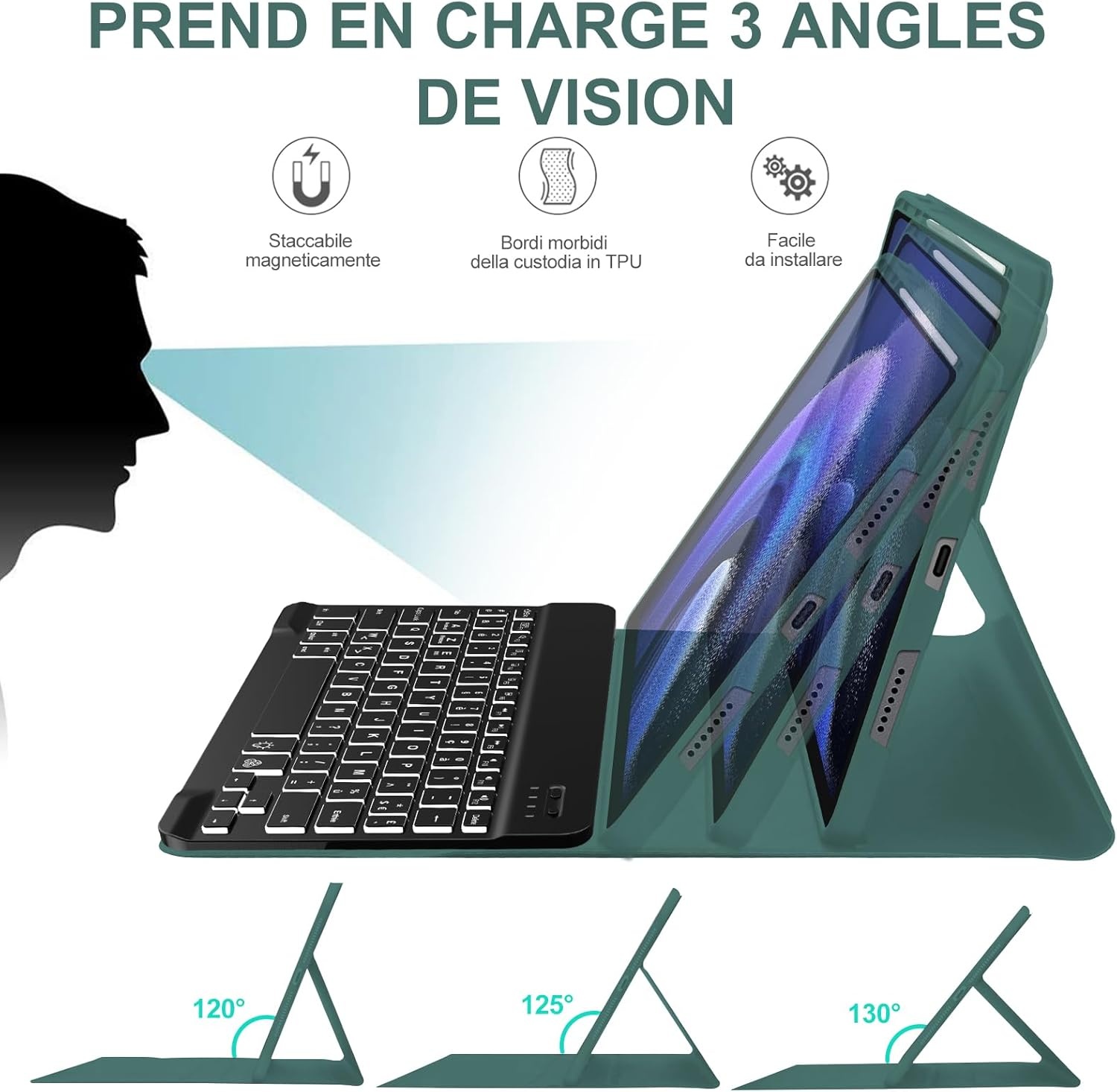 Toetsenbordhoes AZERTY Donkergroen voor Xiaomi Pad 6/6 Pro 11" (73% korting)