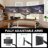 HUANUO Drievoudige Monitorstandaard Zwart voor 17-32 Inch Schermen met Verstelbare Armen