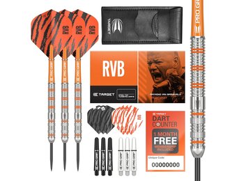 Target Darts Raymond van Barneveld RVB 22G/23G/24G Wolfraam Stalen Uiteinde Darts Set - 9 Pro Grip Schachten - 9 Pro Ultra Vluchten – Dart Portemonnee - Dart Counter App Coupon Bundle