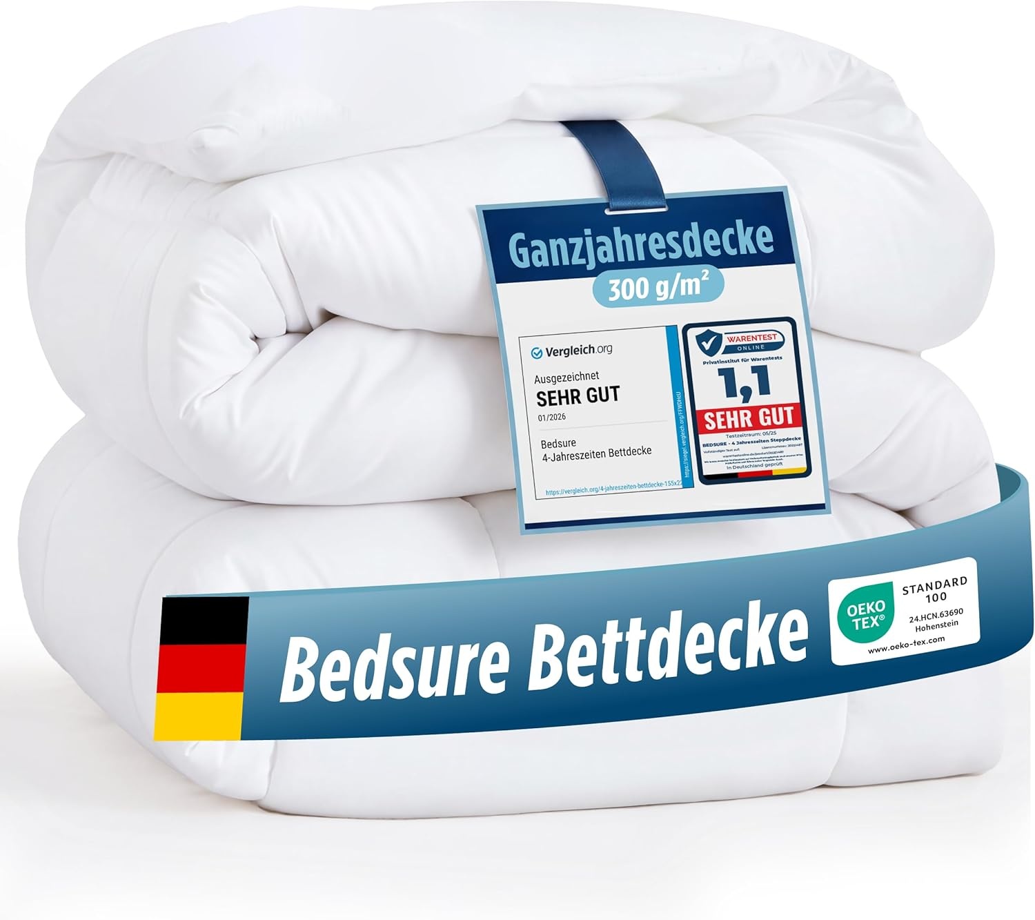 BEDSURE Dekbed 135x200 4 Seizoenen - Dekbedden 135x200cm Oeko-TEX Gecertificeerd - 300GSM Zachte Warme Duvet Slaapdeken voor Allergiepatiënten, Wit - Maat 135x200 cm