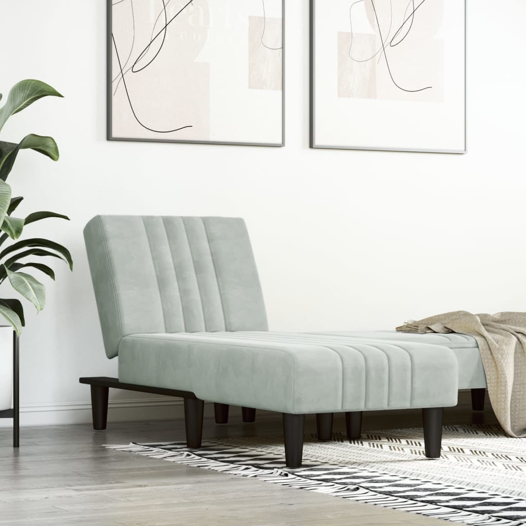 Verstelbare Chaise Longue Fluweel Lichtgrijs - 59% Korting