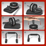 6-in-1 Ab Roller Set met Fitness Band & Push-up Bars - Zwart (-28%)