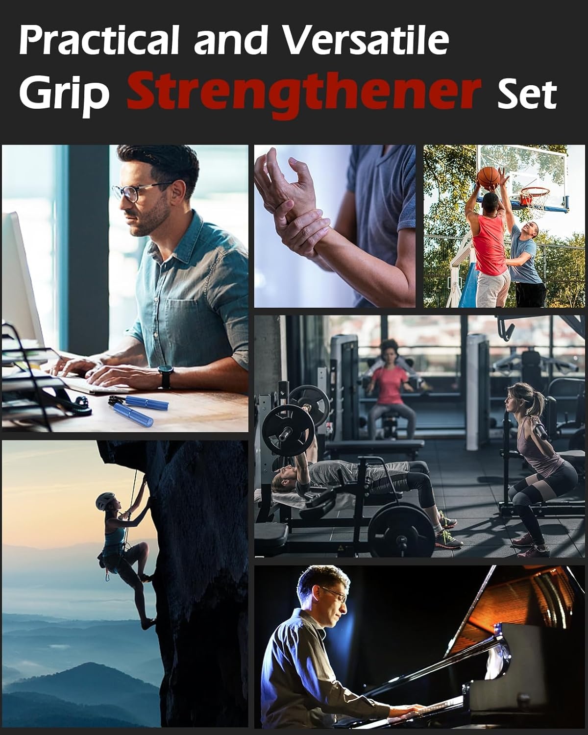 Hozzen handtrainer vingertrainer, gripkrachttrainer trainingsset - 6 stuks (50/100/125/150/175/200LB) polstrainer, robuuste handgreep voor spieropbouw en handrevalidatieoefeningen