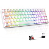 TECURS Mechanisch Gaming Toetsenbord Azerty 65% TKL Wireless RGB Bluetooth/2.4G/Type-C 68 toetsen Rode switches Wit