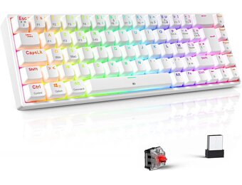 TECURS Mechanisch Gaming Toetsenbord Azerty 65% TKL Wireless RGB Bluetooth/2.4G/Type-C 68 toetsen Rode switches Wit