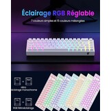 TECURS Mechanisch Gaming Toetsenbord Azerty 65% TKL Wireless RGB Bluetooth/2.4G/Type-C 68 toetsen Rode switches Wit