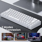 TECURS Mechanisch Gaming Toetsenbord Azerty 65% TKL Wireless RGB Bluetooth/2.4G/Type-C 68 toetsen Rode switches Wit
