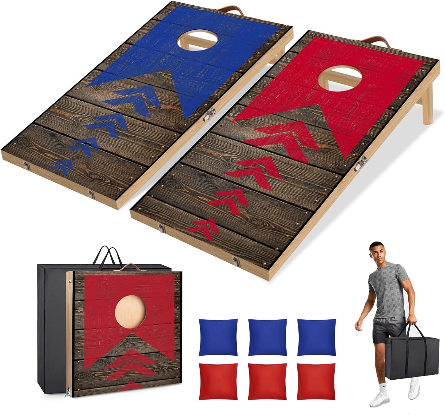 2x Cornhole Spel Set 60 x 30 cm Multikleur - Outdoor Toss Game met 8 Bean Bags en Draagtas