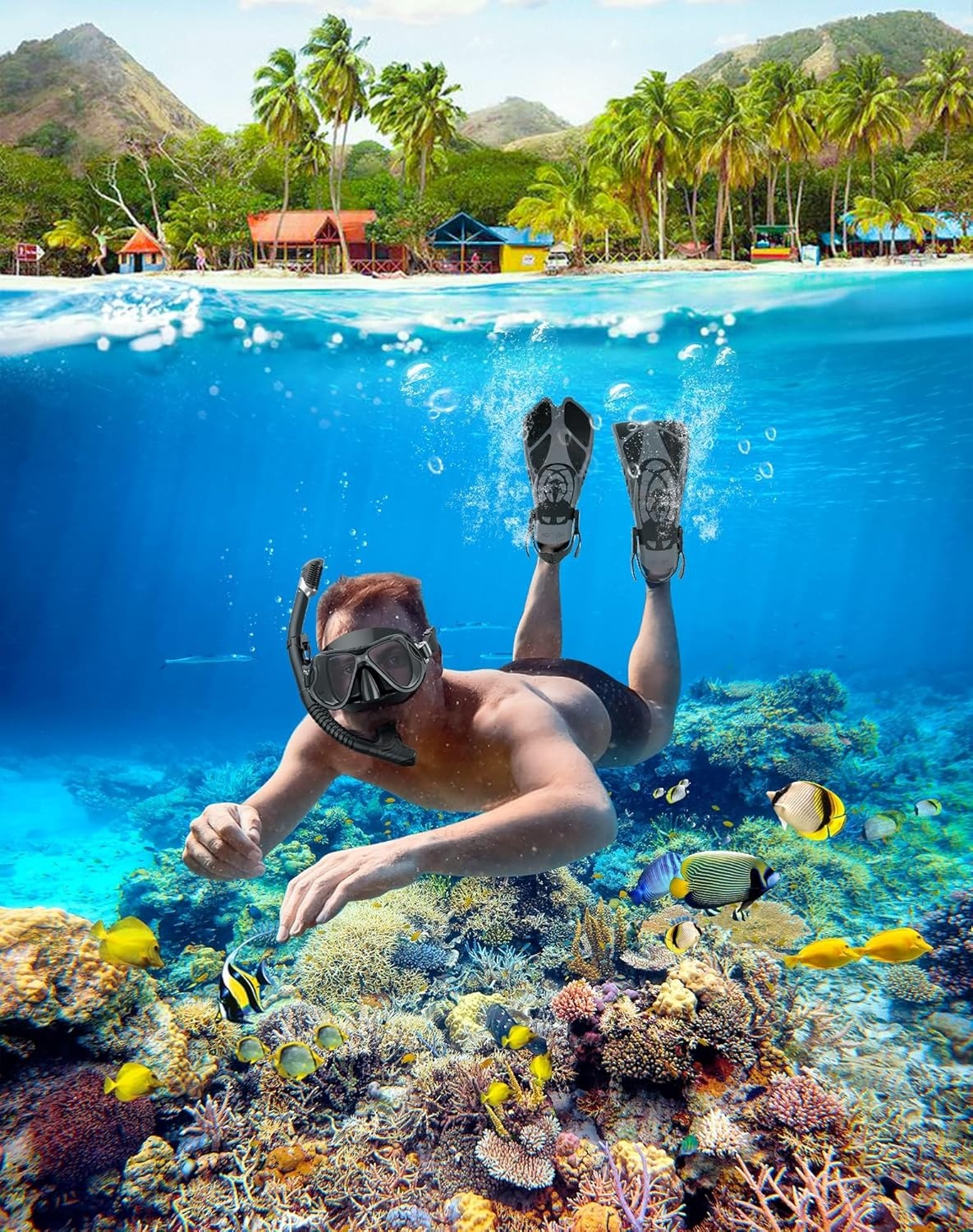 Snorkelset Volwassenen met Verstelbare Flippers & Panoramisch Masker - 28% Korting