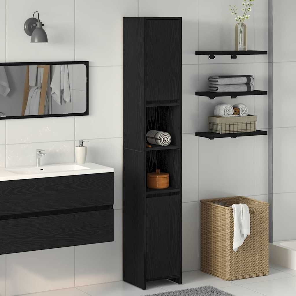 vidaXL Badkamerkast Zwart Eiken 30 x 30 x 183.5 cm Bewerkt hout