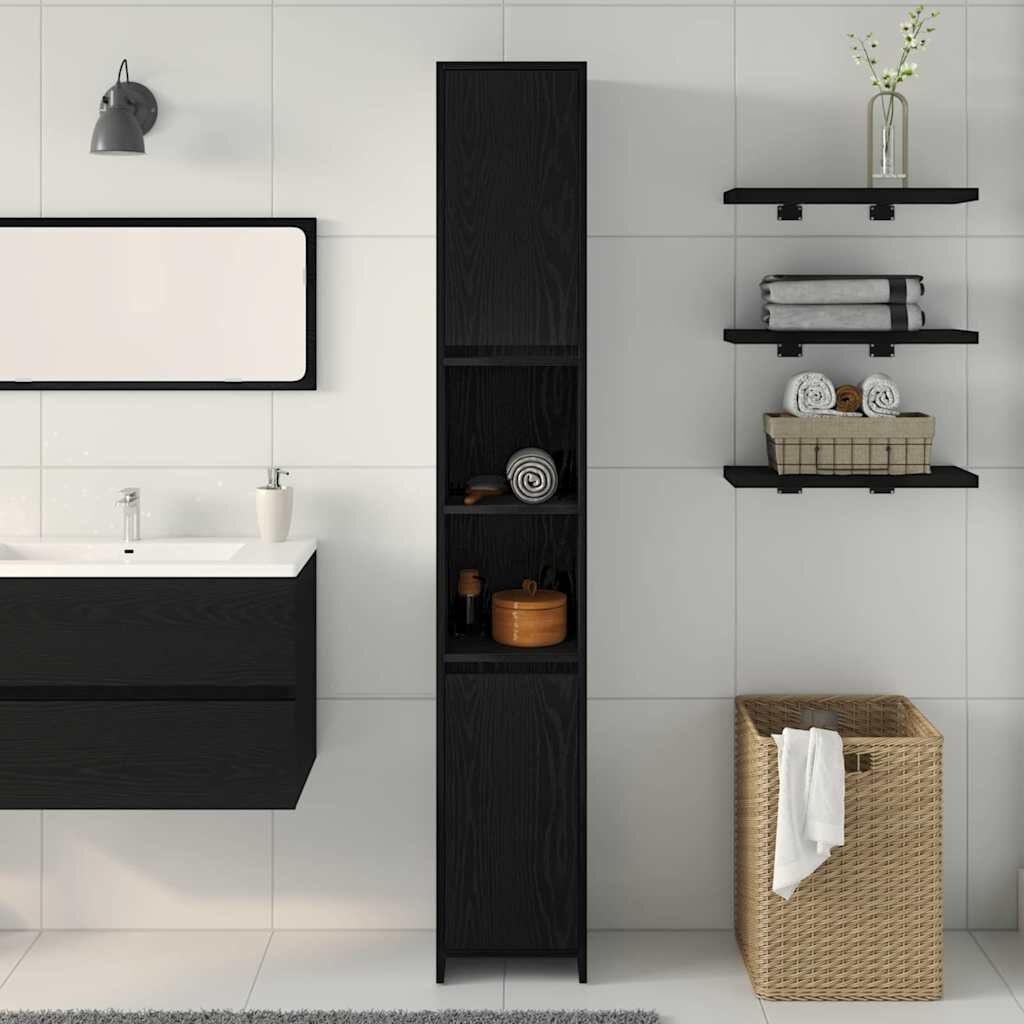 vidaXL Badkamerkast Zwart Eiken 30 x 30 x 183.5 cm Bewerkt hout