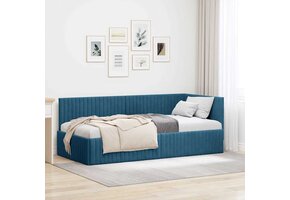 Blauw Fluweel Hoekbedframe met Hoofdbord - 30% Korting