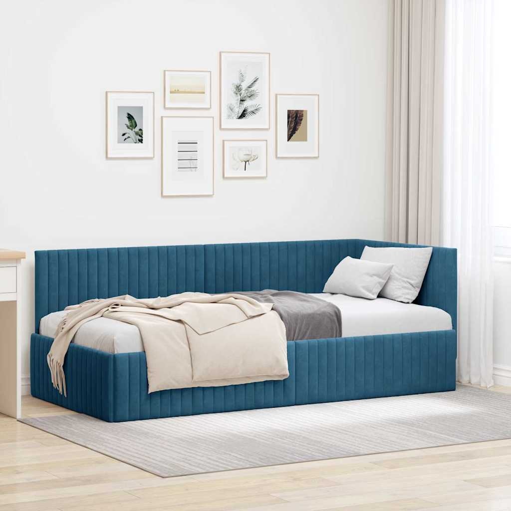 Blauw Fluweel Hoekbedframe met Hoofdbord - 30% Korting