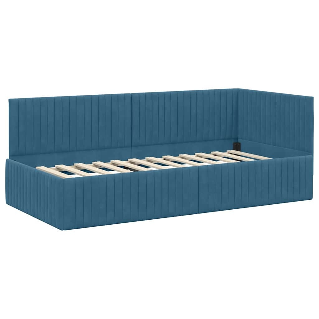 Blauw Fluweel Hoekbedframe met Hoofdbord - 30% Korting