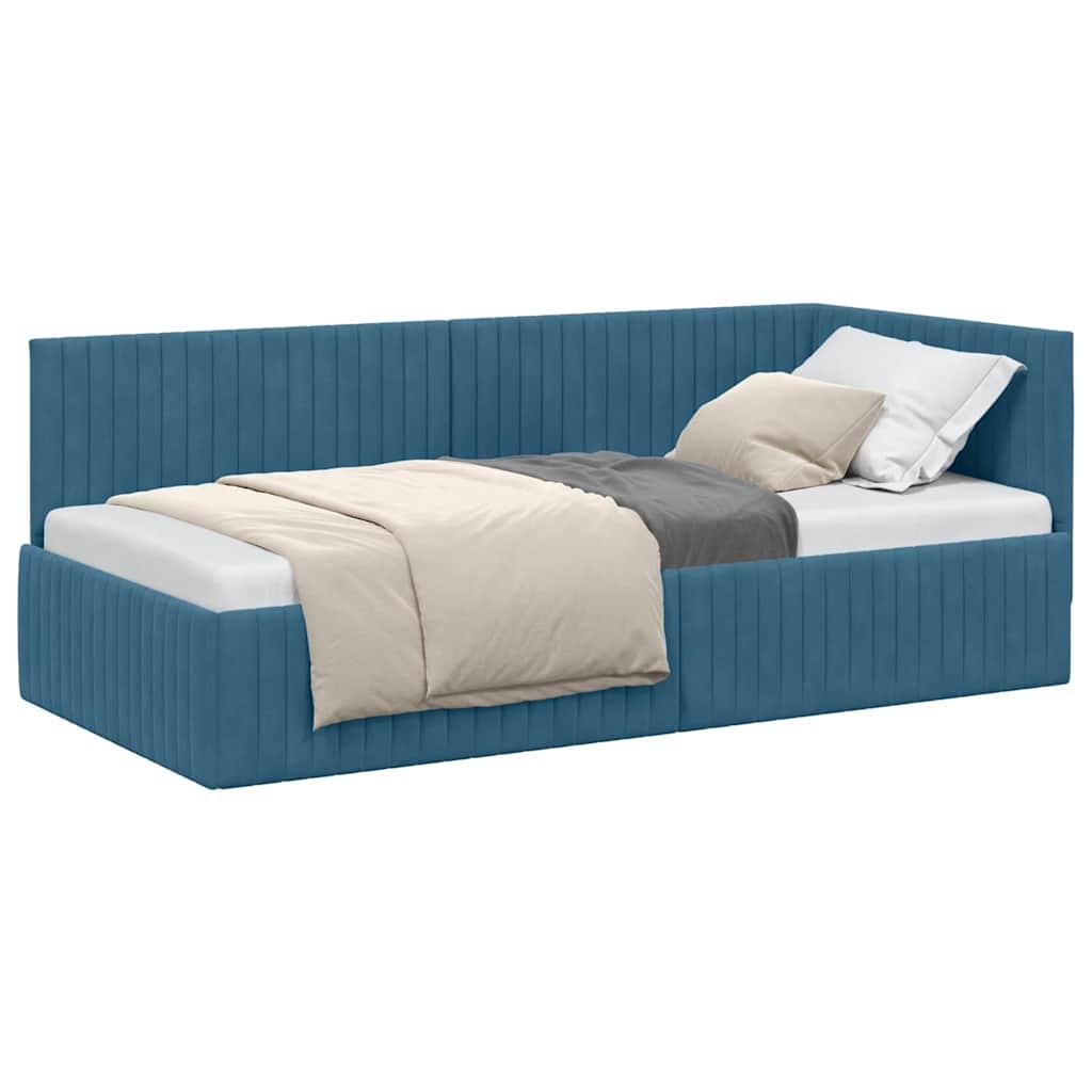 Blauw Fluweel Hoekbedframe met Hoofdbord - 30% Korting