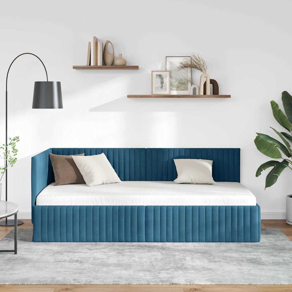 Blauw Fluweel Hoekbedframe met Hoofdbord - 30% Korting