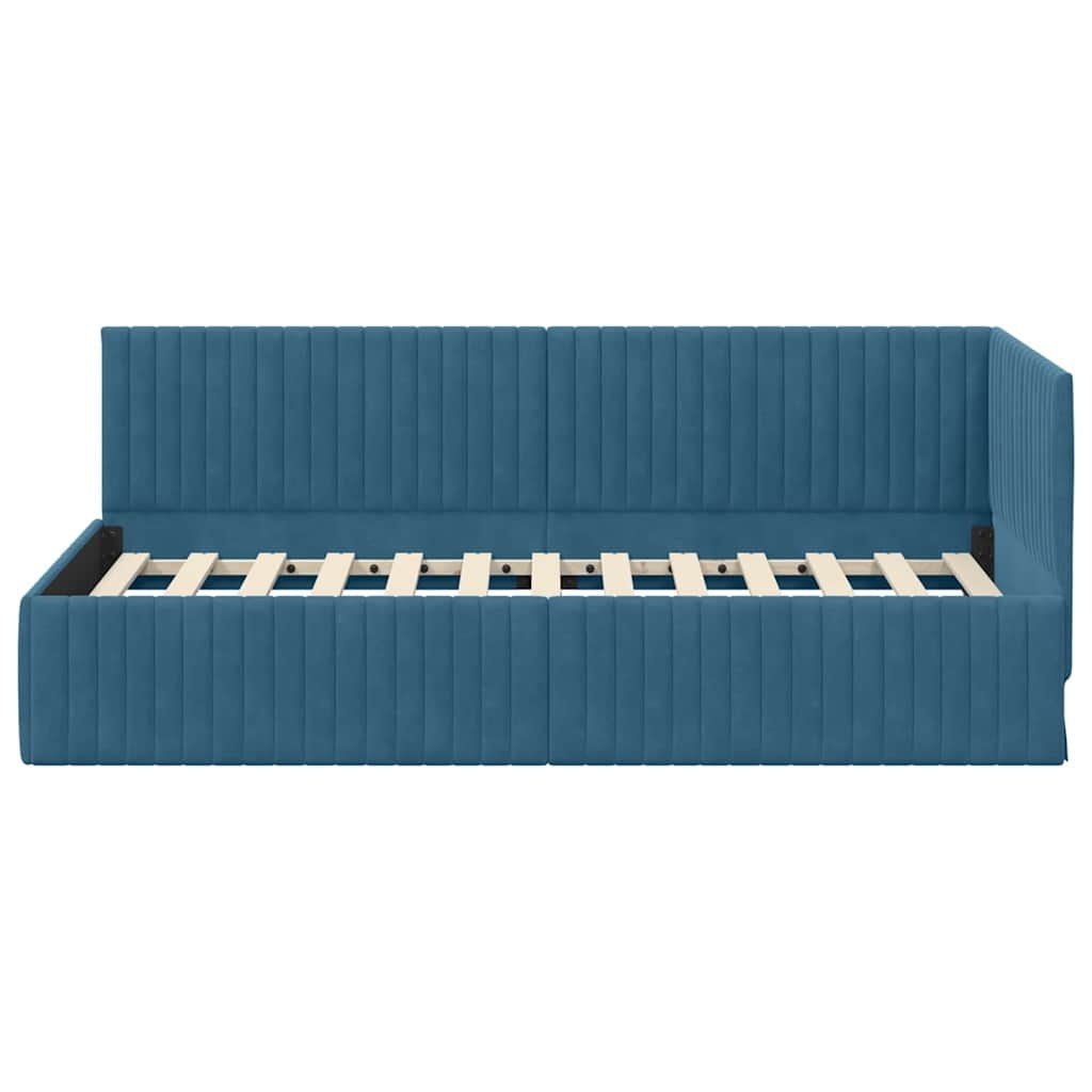 Blauw Fluweel Hoekbedframe met Hoofdbord - 30% Korting