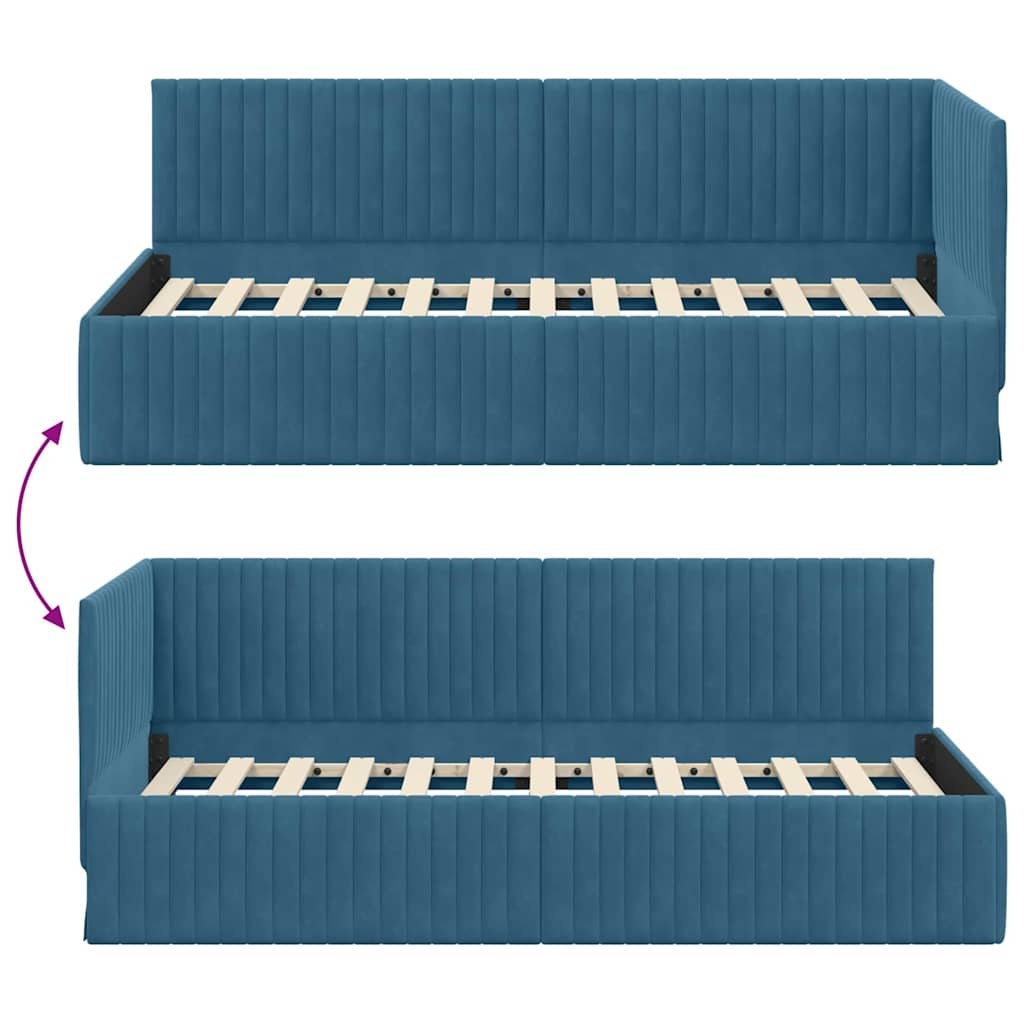 Blauw Fluweel Hoekbedframe met Hoofdbord - 30% Korting