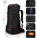 Doshwin 70L Grote Rugzak Kamperen Trekking Wandelen Reizen met Regenhoes - Unisex Zwart