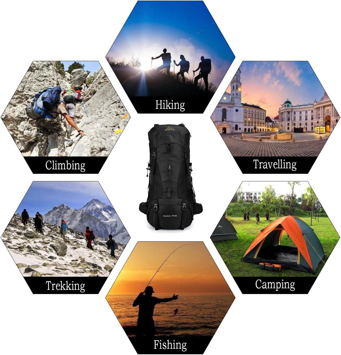 Doshwin 70L Grote Rugzak Kamperen Trekking Wandelen Reizen met Regenhoes - Unisex Zwart