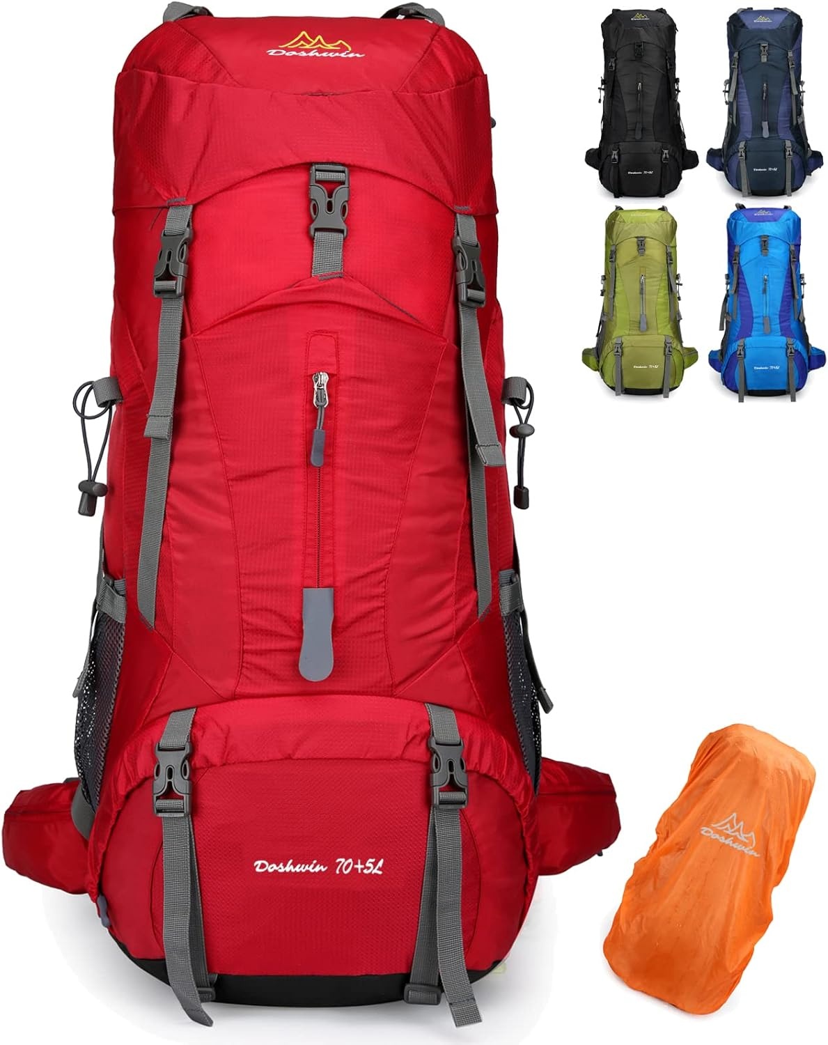 Doshwin 70L Grote Rugzak Kamperen Trekking Wandelen Reizen met Regenhoes - Unisex Zwart