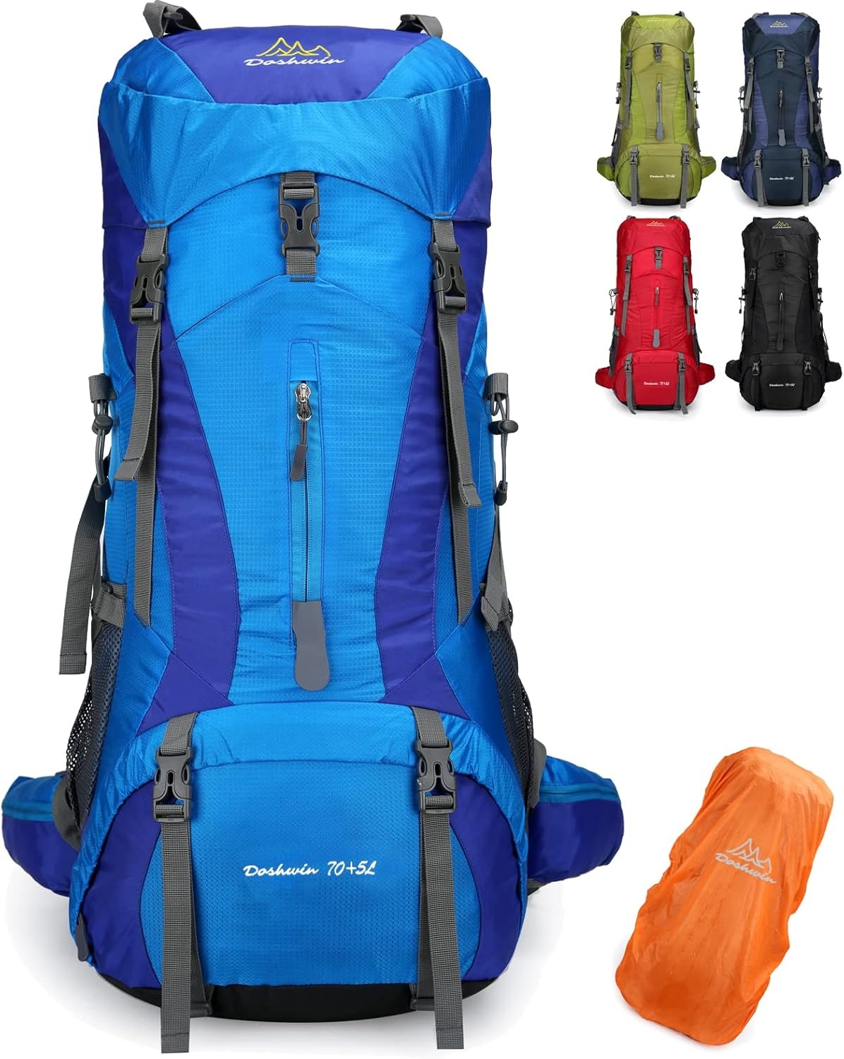 Doshwin 70L Grote Rugzak Kamperen Trekking Wandelen Reizen met Regenhoes - Unisex Zwart