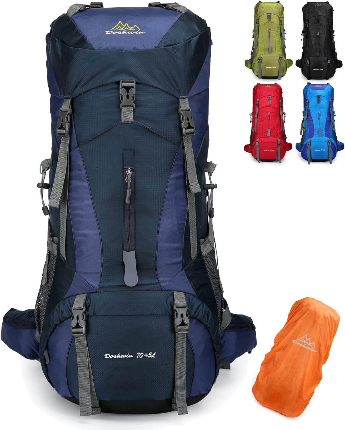 Doshwin 70L Grote Rugzak Kamperen Trekking Wandelen Reizen met Regenhoes - Unisex Zwart