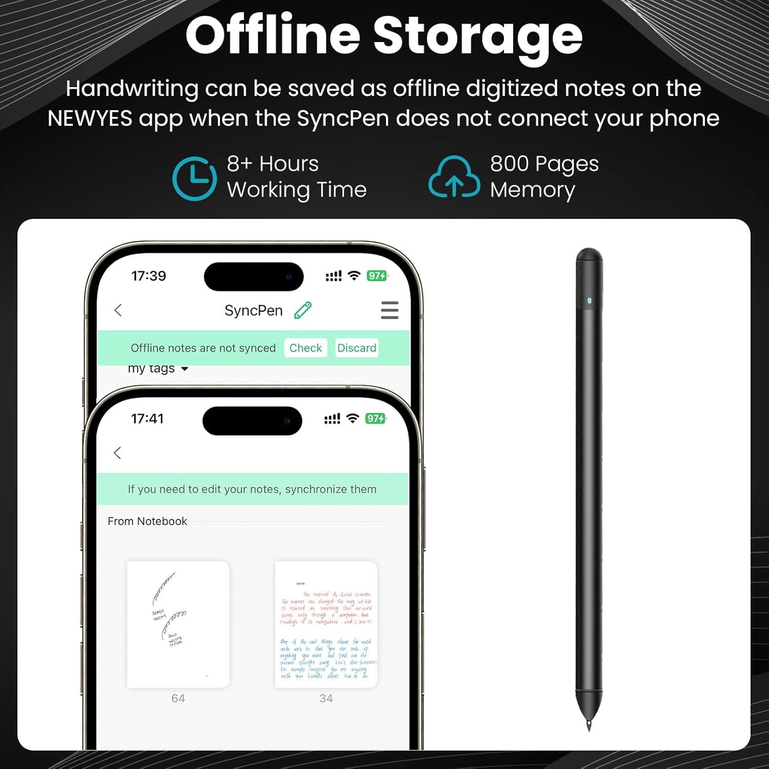 NEWYES Syncpen 3.0 Set – digitale pen en notitieblok & tablet met handgeschreven notities, overdracht Bluetooth & OCR voor cursusaantekeningen en accounts