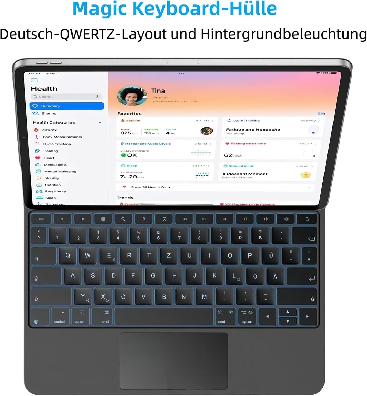 Magic Keyboard Case voor iPad Air 11 inch (M3/M2, 2025/2024), Pro 11 (4e/3e/2e/1e generatie) & Air 5e/4e Gen 10,9 inch, magnetische toetsenbordbehuizing met trackpad, QWERTZ
