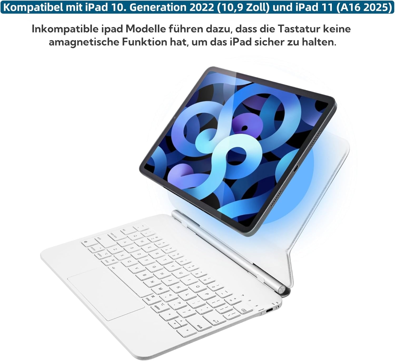 QWERTZ-Duitse Magic Keyboard Beschermhoes voor iPad 10e generatie 2022 10,9 inch en iPad 11. A16 2025 Magnetisch Keyboard met Multi-Touch-Trackpad, Backlight, Lichtgewicht