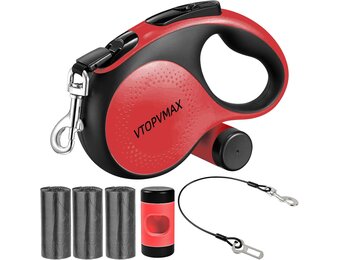 Rollijn 8m voor Middelgrote/Grote Honden tot 50kg - Zwaarteschicht Uitschuifbare Hondenriem met Kabelbestendig Koord, Poepzakhouder en Antislip Handgreep (Rood)